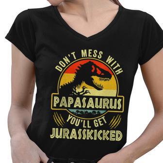 Dont Mess With Papasaurus Youll Get Jurasskicked Fathers Day V2 Women V-Neck T-Shirt - Monsterry UK