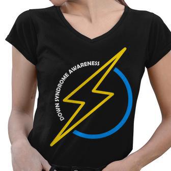 Down Syndrome Awareness Lightning Bolt Women V-Neck T-Shirt - Monsterry