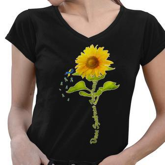 Down Syndrome Awareness Sunflower Women V-Neck T-Shirt - Monsterry