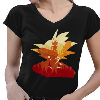 Dragon Fighter Silhouette Illustration Tshirt Women V-Neck T-Shirt - Monsterry