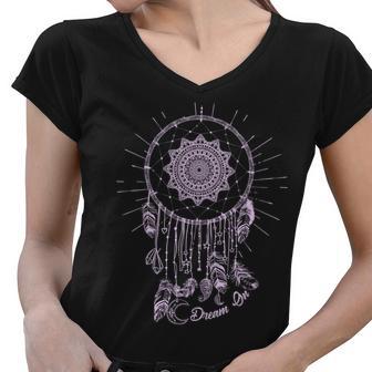 Dream On Native American Dream Catcher Women V-Neck T-Shirt - Monsterry DE