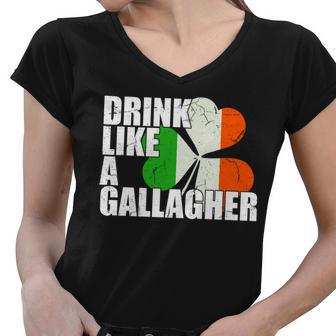 Drink Like A Gallagher Irish Clover Tshirt Women V-Neck T-Shirt - Monsterry DE