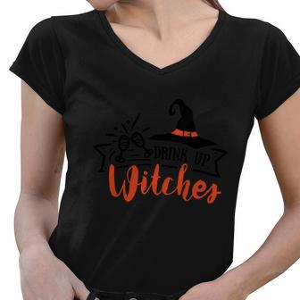 Drink Up Witches Funny Halloween Quote V2 Women V-Neck T-Shirt - Monsterry