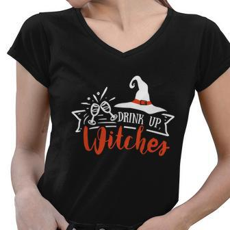 Drink Up Witches Funny Halloween Quote Women V-Neck T-Shirt - Monsterry AU