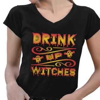 Drink Up Witches Halloween Quote V4 Women V-Neck T-Shirt - Monsterry AU