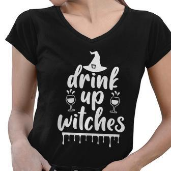 Drink Up Witches Witch Hat Halloween Quote V2 Women V-Neck T-Shirt - Monsterry AU