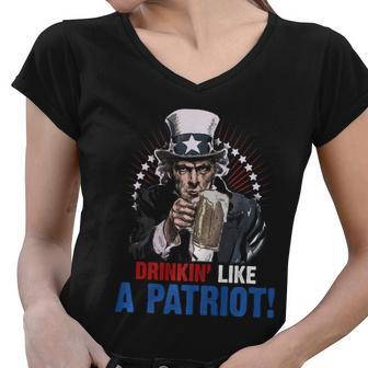 Drinkin Like A Patriot 4Th Of July Uncle Sam Women V-Neck T-Shirt - Monsterry CA
