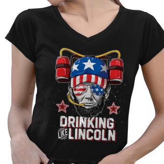 Drinking Like Lincoln 4Th Of July Men Abraham Merica Flag V3 Women V-Neck T-Shirt - Monsterry DE