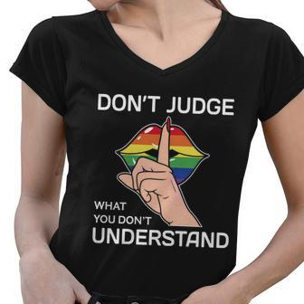 Dripping Rainbow Lips Hand Lgbt Pride Month Women V-Neck T-Shirt - Monsterry CA