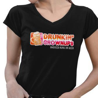 Drunken Grownups American Dad Run On Beer Funny Women V-Neck T-Shirt - Monsterry