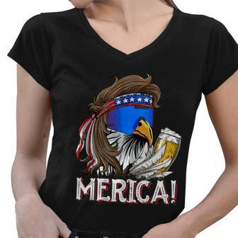 Eagle Mullet 4Th Of July Beer Usa American Flag Merica Cool Gift Women V-Neck T-Shirt - Monsterry
