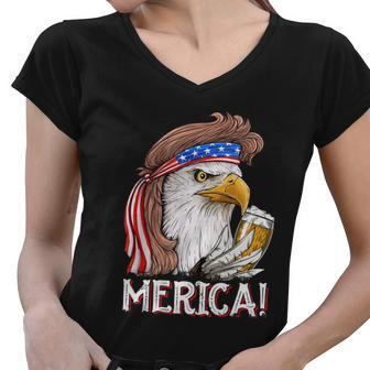 Eagle Mullet 4Th Of July Beer Usa American Flag Merica Cute Gift Women V-Neck T-Shirt - Monsterry DE