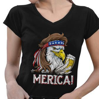 Eagle Mullet 4Th Of July Beer Usa American Flag Merica Meaningful Gift Women V-Neck T-Shirt - Monsterry DE