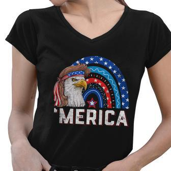 Eagle Mullet 4Th Of July Rainbow Usa American Flag Merica Gift Women V-Neck T-Shirt - Monsterry CA