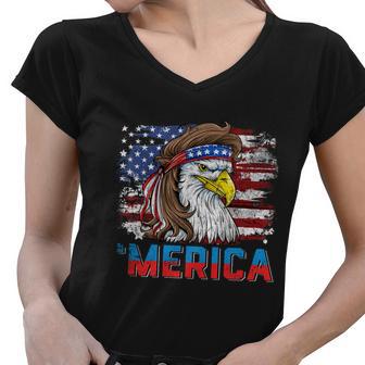 Eagle Mullet 4Th Of July Usa American Flag Merica Gift V12 Women V-Neck T-Shirt - Monsterry