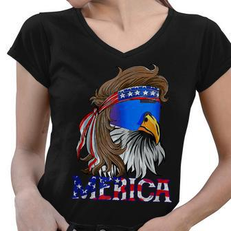 Eagle Mullet 4Th Of July Usa American Flag Merica Patriotic Women V-Neck T-Shirt - Seseable