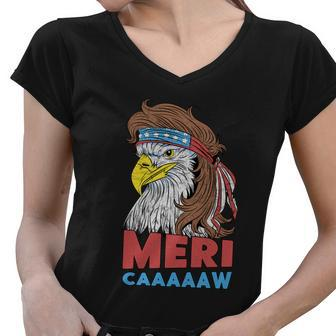 Eagle Mullet 4Th Of July Usa American Flag Women V-Neck T-Shirt - Monsterry
