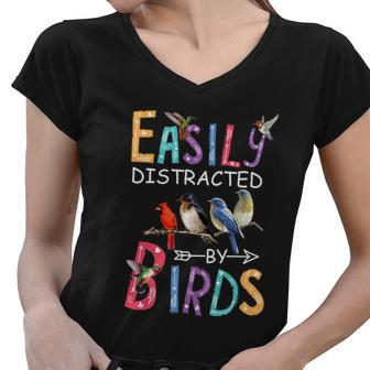 Easily Distracted By Birds Gift Funny Bird Gift V2 Women V-Neck T-Shirt - Monsterry CA