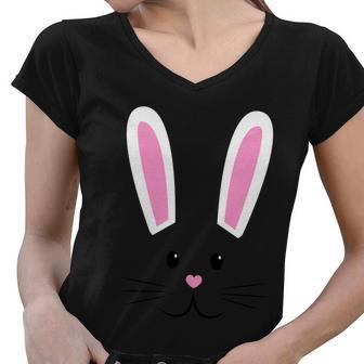 Easter Bunny Big Face Rabbit Tshirt Women V-Neck T-Shirt - Monsterry