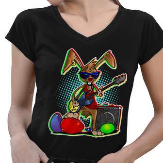 Easter Rock Bunny Tshirt Women V-Neck T-Shirt - Monsterry AU