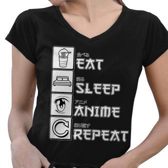 Eat Sleep Anime Repeat Tshirt Women V-Neck T-Shirt - Monsterry UK
