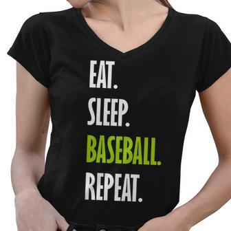 Eat Sleep Baseball Repeat V2 Women V-Neck T-Shirt - Monsterry AU