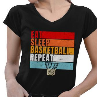 Eat Sleep Basketball Repeat Vintage Basketball Player Basketball Hoop Women V-Neck T-Shirt - Monsterry UK
