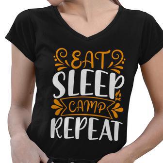 Eat Sleep Camp Repeat V2 Women V-Neck T-Shirt - Monsterry