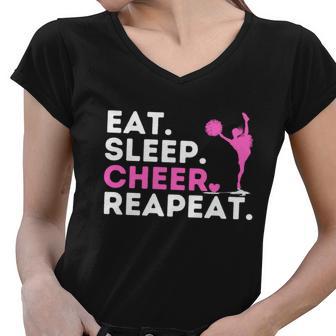 Eat Sleep Cheer Repeat Meaningful Gift Cheerleader Cheerleading Cheering Gift Women V-Neck T-Shirt - Monsterry UK