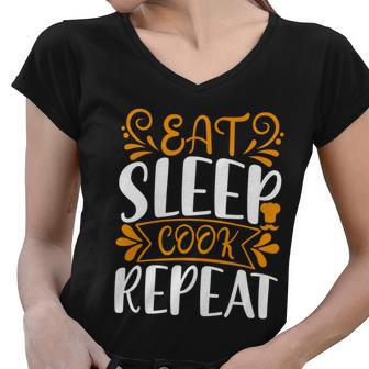 Eat Sleep Cook Repeat V2 Women V-Neck T-Shirt - Monsterry
