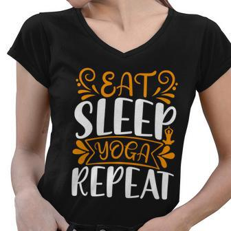 Eat Sleep Yoga Repeat V2 Women V-Neck T-Shirt - Monsterry UK