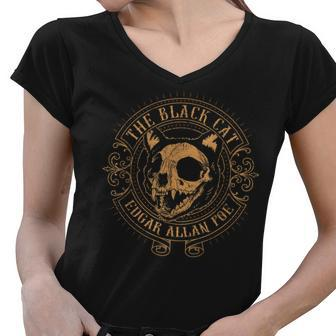 Edgar Allan Poe The Black Cat Distressed Women V-Neck T-Shirt - Seseable