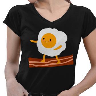 Egg Surfing On Bacon Women V-Neck T-Shirt - Monsterry