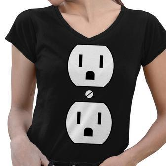 Electrial Outlet Plug Costume Women V-Neck T-Shirt - Monsterry
