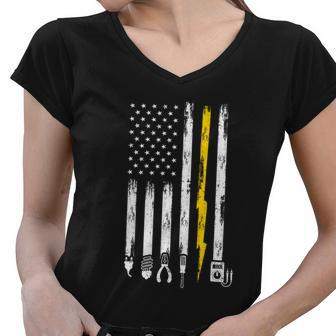 Electrician American Flag Usa Women V-Neck T-Shirt - Monsterry DE
