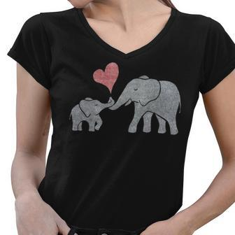 Elephant Hugs Gray Mom And Baby With Red Heart Women V-Neck T-Shirt - Thegiftio UK