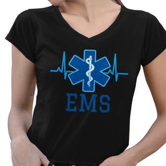 Ems Emergency Medical Services Pulse Logo Tshirt Women V-Neck T-Shirt - Monsterry DE