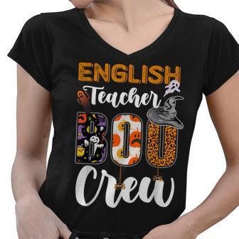 English Teacher Boo Crew Funny Halloween Matching Costume Women V-Neck T-Shirt - Seseable