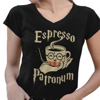 Espresso Patronum For Coffee Lovers Funny Wizard Tshirt Women V-Neck T-Shirt - Monsterry