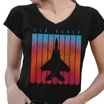 F-15 Eagle Jet Fighter Retro Tshirt Women V-Neck T-Shirt - Monsterry