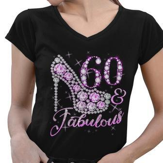Fabulous & 60 Sparkly Shiny Heel 60Th Birthday Tshirt Women V-Neck T-Shirt - Monsterry