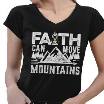 Faith Can Move Mountains - Matthew 1720 Bible Verse Tshirt Women V-Neck T-Shirt - Monsterry DE