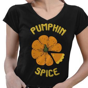 Fall Autumn Pumpkin Spice Cute Flower Women V-Neck T-Shirt - Seseable