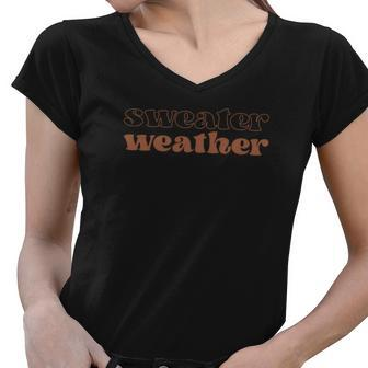 Fall Basic Sweater Weather Brown Color Gift Women V-Neck T-Shirt - Seseable