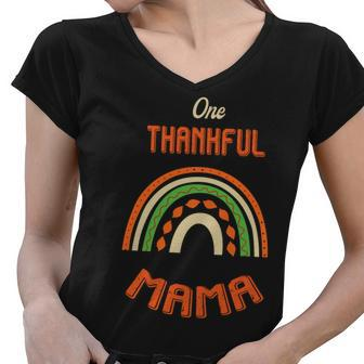 Fall Rainbow One Thankful Mama Gift For Mom Women V-Neck T-Shirt - Seseable