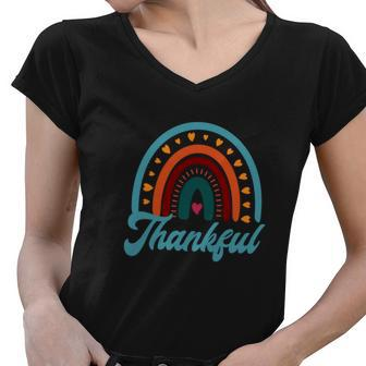 Fall Thankful Rainbow Lovers Autumn Season Women V-Neck T-Shirt - Seseable