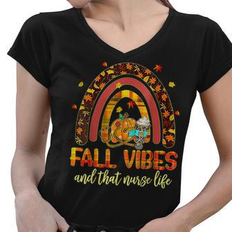 Fall Vibes That Nurse Life Nurse Fall Season Autumn Season Women V-Neck T-Shirt - Thegiftio UK