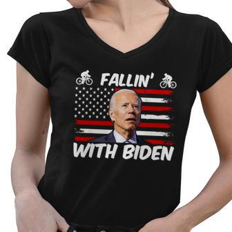 Fallin With Biden Funny Bike Meme Women V-Neck T-Shirt - Monsterry