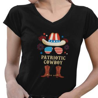 Family Group 4Th Of July Howdy The Patriotic Cowboy Women V-Neck T-Shirt - Monsterry CA