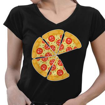 Family Matching Pizza With Missing Slice Parents Tshirt Women V-Neck T-Shirt - Monsterry AU